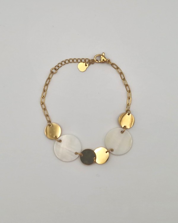 PULSERA CÍRCULOS DE ACERO Y NÁCAR - ACERO INOXIDABLE