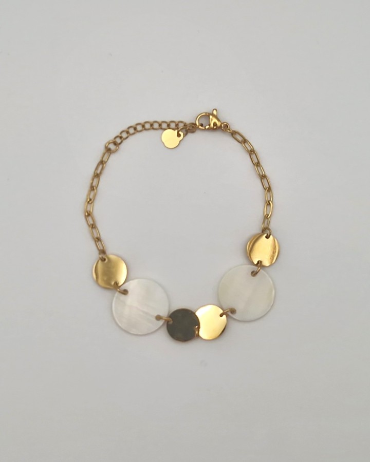 PULSERA CÍRCULOS DE ACERO Y NÁCAR - ACERO INOXIDABLE