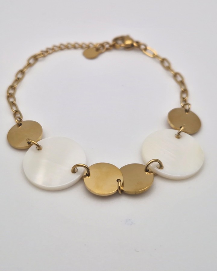 PULSERA CÍRCULOS DE ACERO Y NÁCAR - ACERO INOXIDABLE