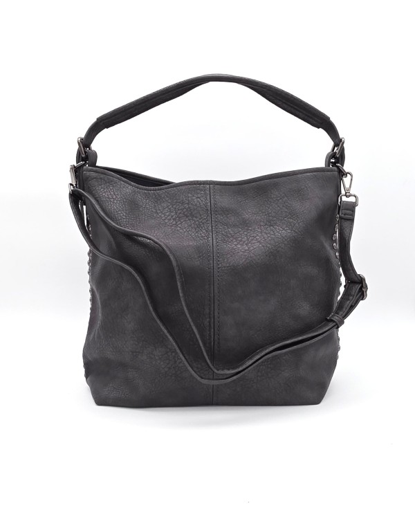 BOLSO SHOPPER EFECTO PIEL TACHUELAS LATERALES