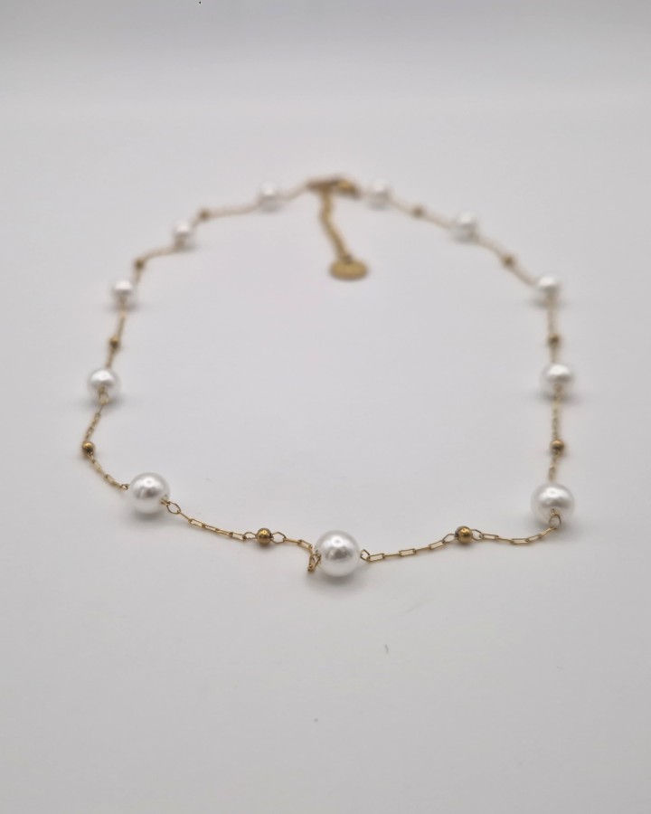 COLLAR CADENA CON PERLAS - ACERO INOXIDABLE