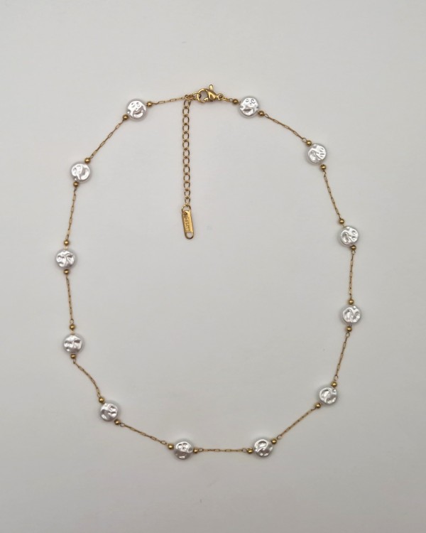 COLLAR CADENA FINA CON PERLAS - ACERO INOXIDABLE