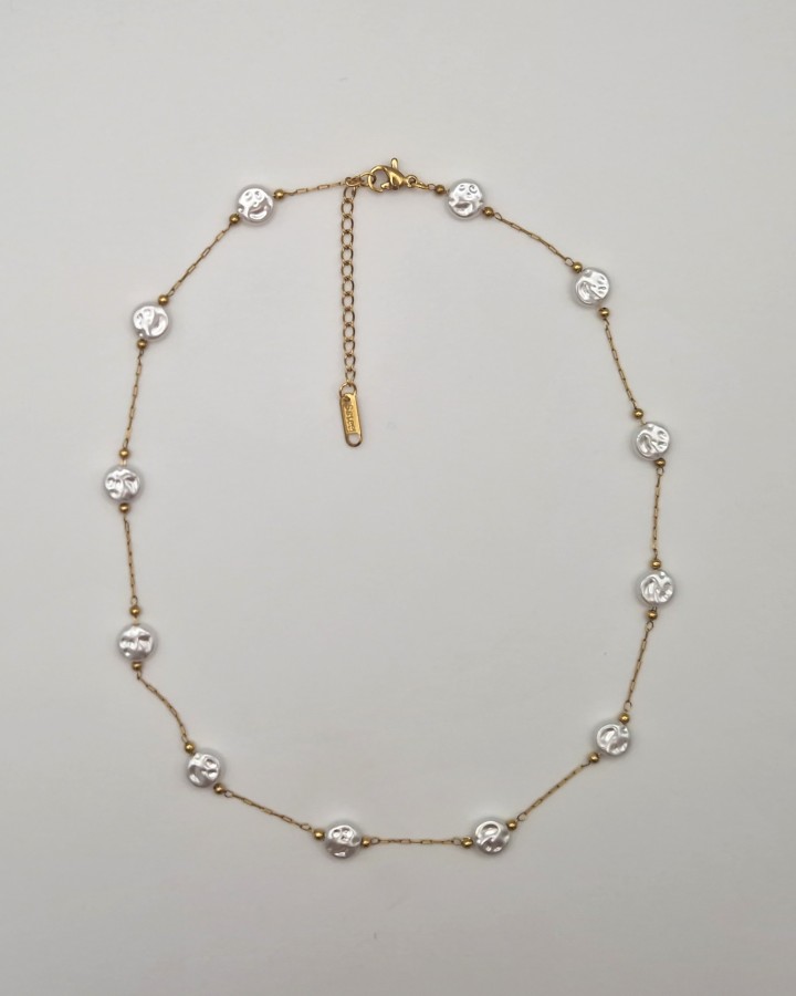 COLLAR CADENA FINA CON PERLAS - ACERO INOXIDABLE