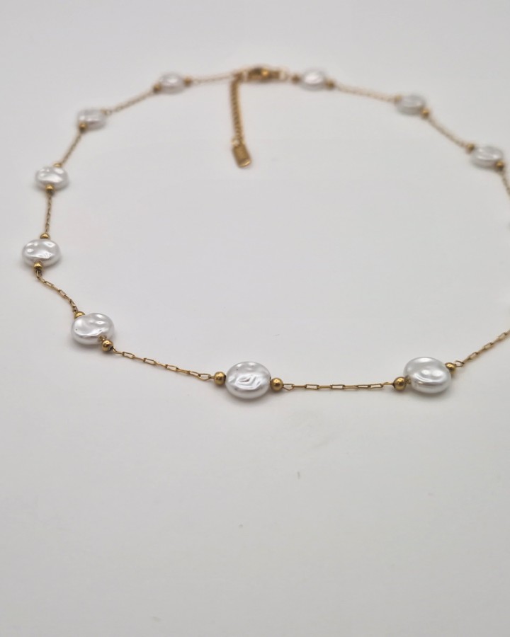 COLLAR CADENA FINA CON PERLAS - ACERO INOXIDABLE