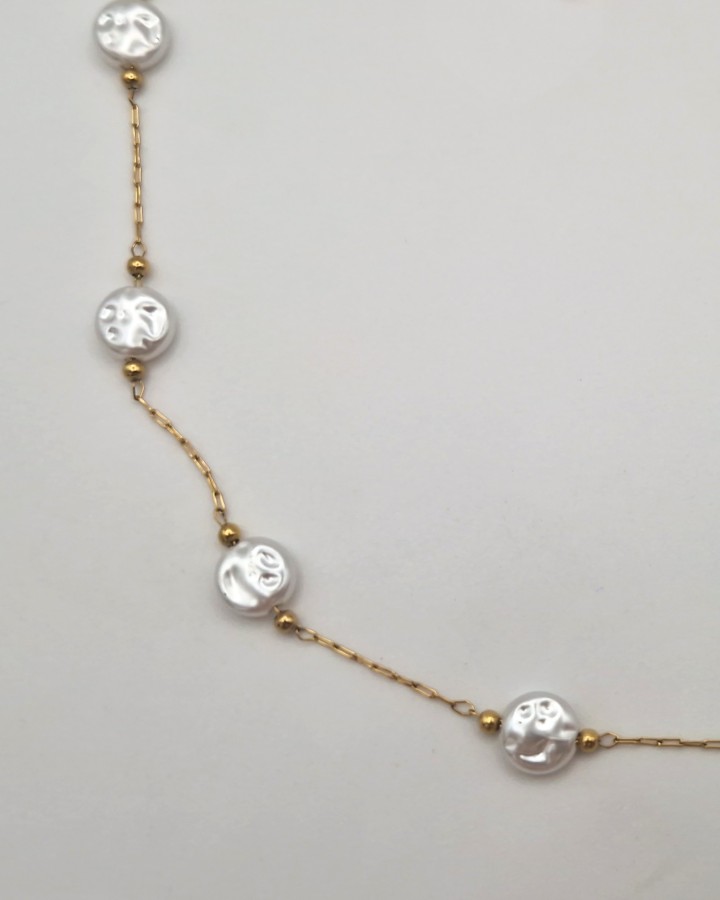 COLLAR CADENA FINA CON PERLAS - ACERO INOXIDABLE