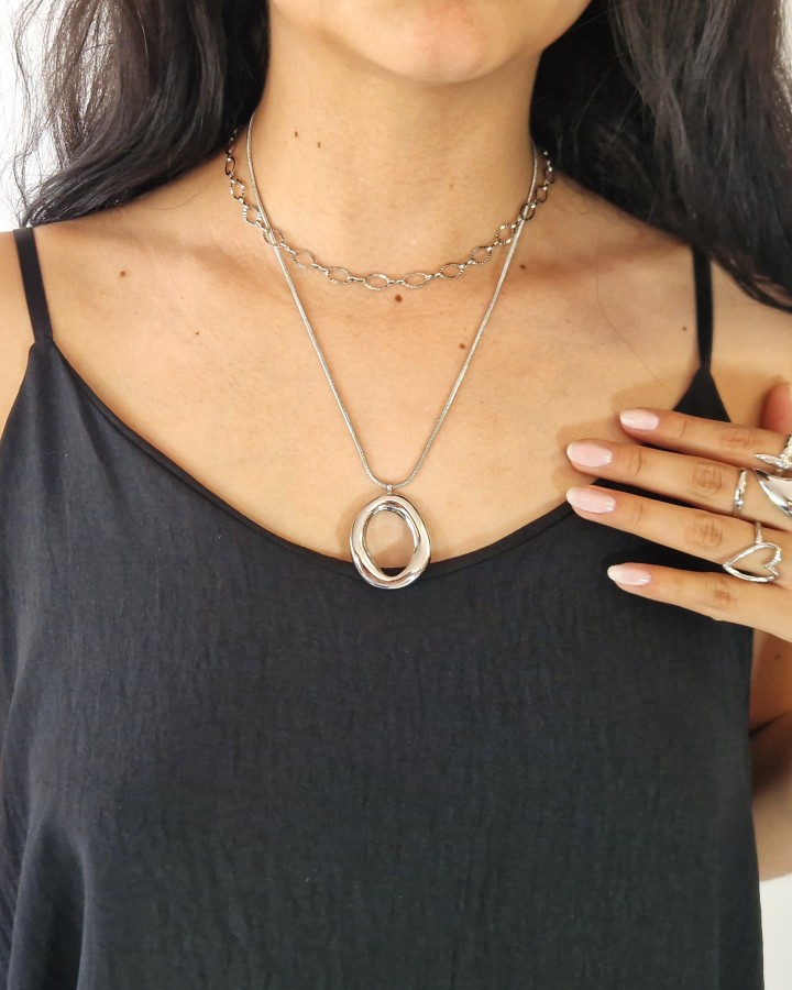 COLLAR CADENA FINA OVAL - ACERO INOXIDABLE