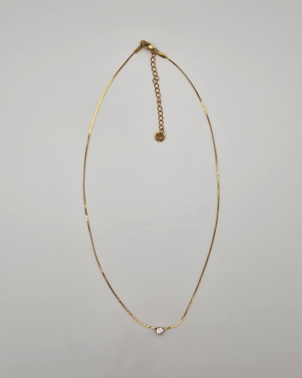 COLLAR CADENA FINA CON BRILLANTE - ACERO INOXIDABLE