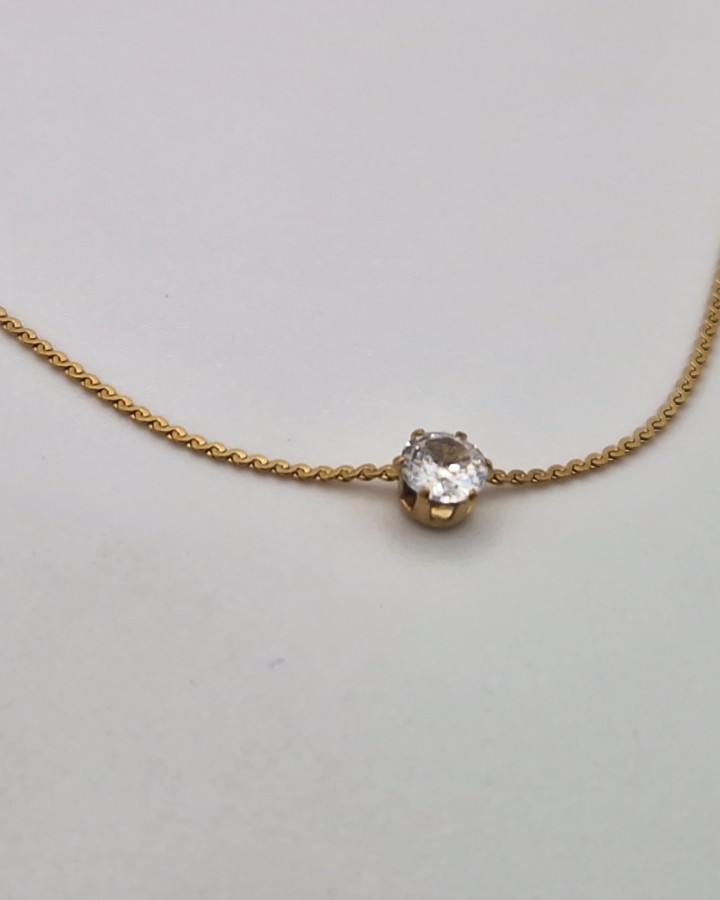 COLLAR CADENA FINA CON BRILLANTE - ACERO INOXIDABLE