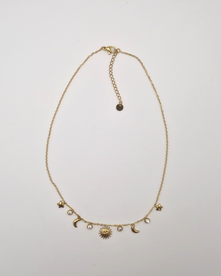 COLLAR CON SOL, LUNA Y ESTRELLAS - ACERO INOXIDABLE