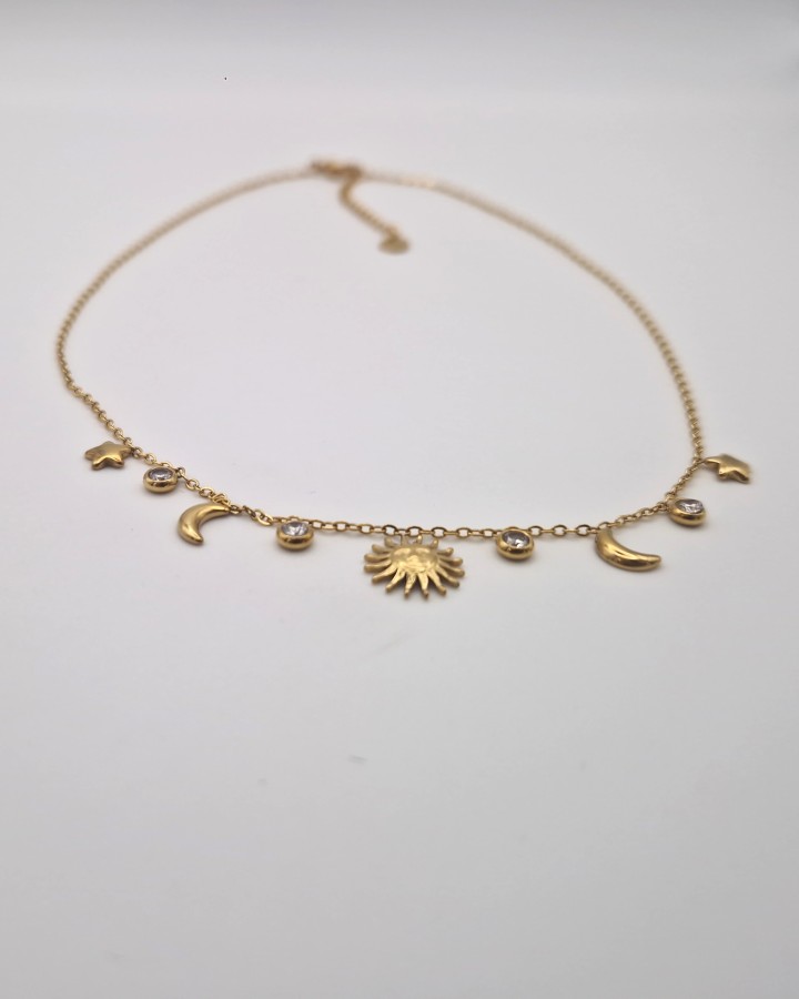 COLLAR CON SOL, LUNA Y ESTRELLAS - ACERO INOXIDABLE