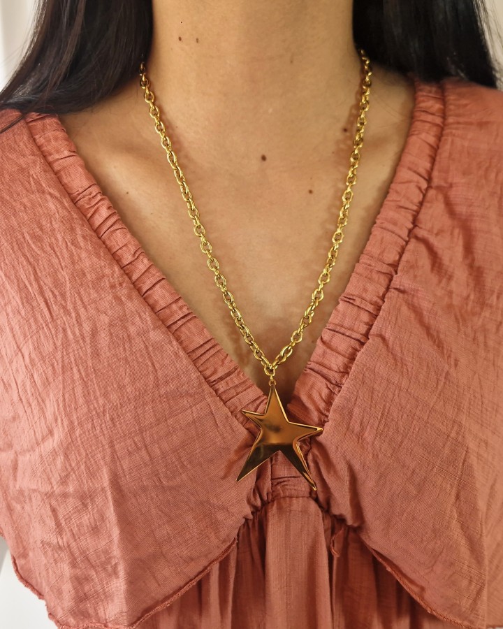 COLLAR LARGO CADENA ANCHA CON ESTRELLA - ACERO INOXIDABLE