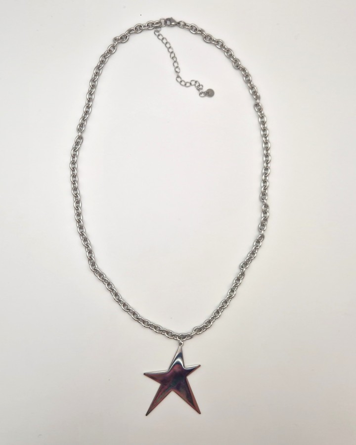 COLLAR LARGO CADENA ANCHA CON ESTRELLA - ACERO INOXIDABLE