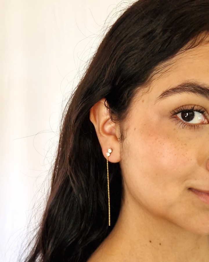 PENDIENTES LARGOS CON BRILLANTE - ACERO INOXIDABLE