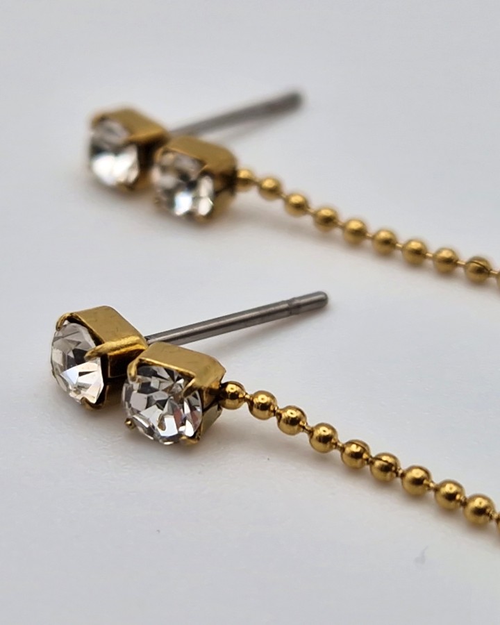 PENDIENTES LARGOS CON BRILLANTE - ACERO INOXIDABLE