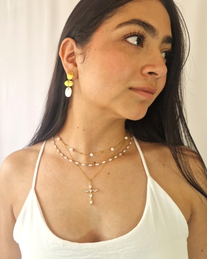 PENDIENTES LARGOS NACARADOS - ACERO INOXIDABLE